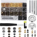 Yizzvb 320 Pcs Leather Rivets Kit， 60 Pcs Leather Snap Fasteners， 2 Size Leather Rivets Double Cap Rivet Kit， Double-Sided Nylon Hammer， 5 Pcs Installation Tools for Leather DIY Projects
